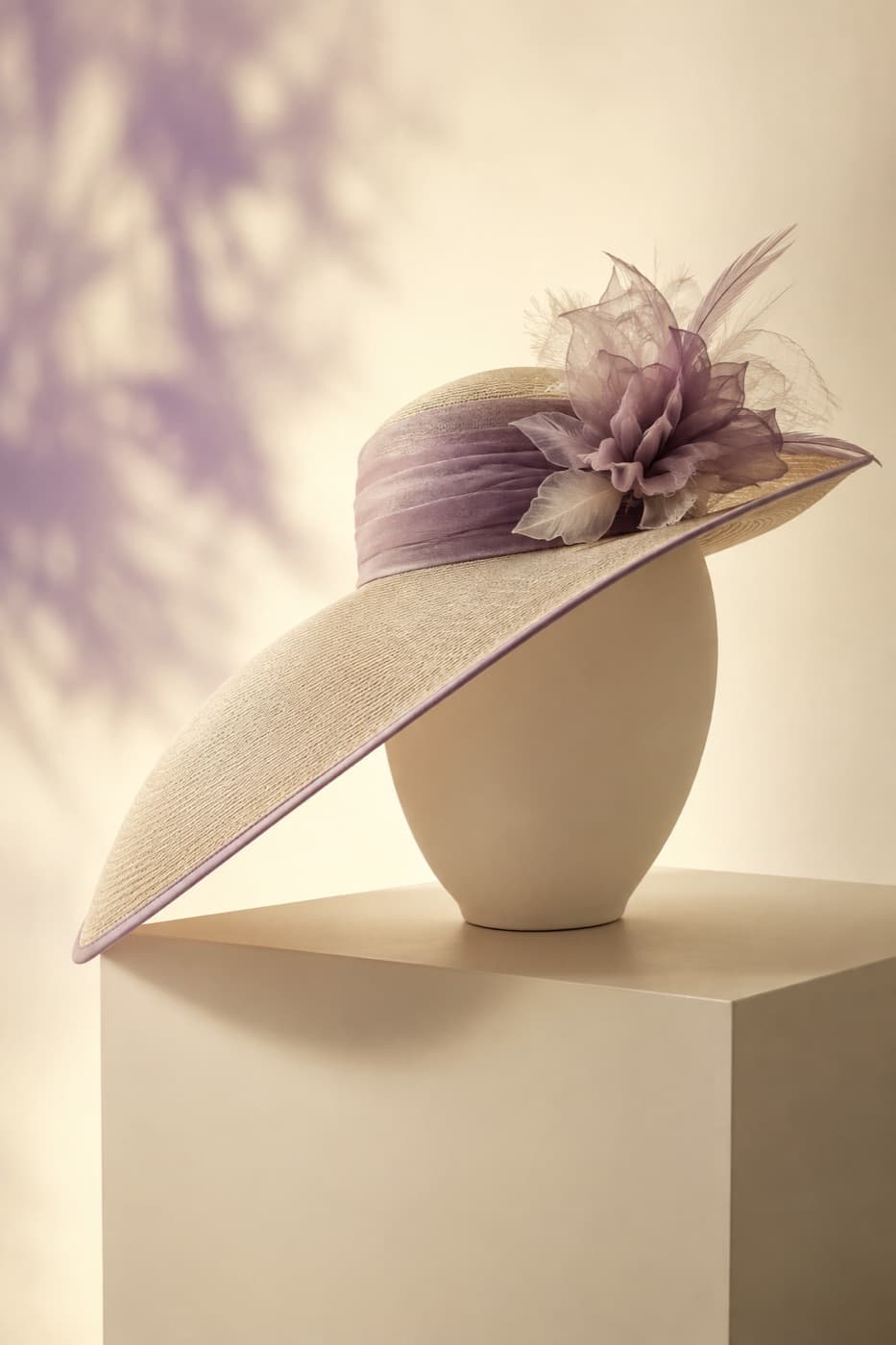 18 cm couture brim seen from above on a featureless display block