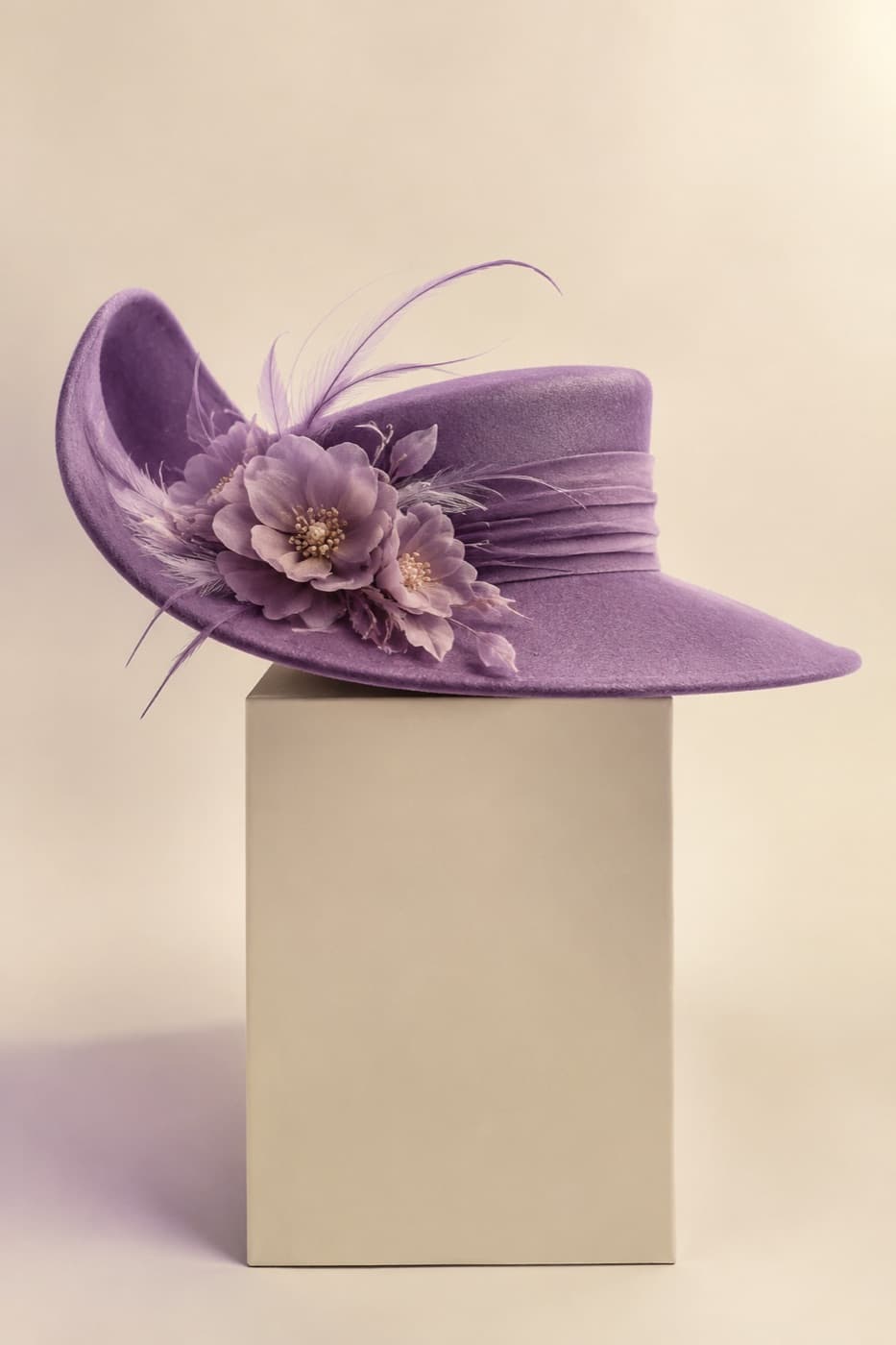 Upturned rear brim shown in profile on a featureless display block